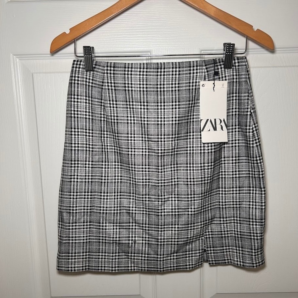 NWT Zara Mini Skirt Women's Small Plaid Black White Preppy Clean Girl Luxury